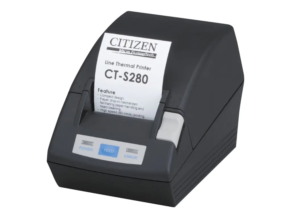 Citizen CT-S280 - Belegdrucker - zweifarbig (monochrom) - Thermozeile - Rolle (5,8 cm) - 203 x 203 dpi - bis zu 80 mm/Sek. - seriell - Schwarz