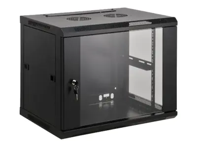 Intellinet Network Cabinet, Wall Mount (Standard), 6U, Usable Depth 350mm/Width 540mm, Black, Assembled, Max 60kg, Metal & Glass Door, Back Panel, Removeable Sides,Suitable also for use on desk or floor, 19",Parts for wall install (eg screws/rawl