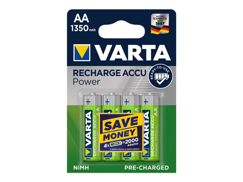 Varta Batterie AA-Typ - NiMH - (wiederaufladbar) - 1350 mAh (Packung mit 4) 56746101404