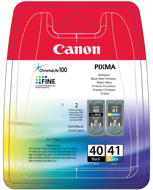 Canon PG-40 / CL-41 Multi Pack - 2er-Pack - Schwarz, Farbe (Cyan, Magenta, Gelb) - Original - Tintenbehälter - für PIXMA iP1800, iP1900, iP2500, iP2600, MP140, MP190, MP210, MP220, MP470, MX300, MX310