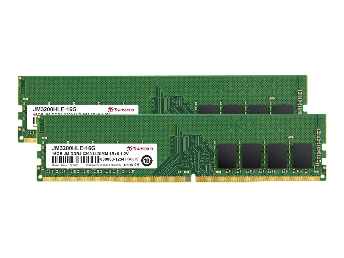 Transcend JetRAM - DDR4 - kit - 32 GB: 2 x 16 GB - DIMM 288-PIN - 3200 MHz / PC4-25600 - CL22 - 1.2 V - ungepuffert - non-ECC