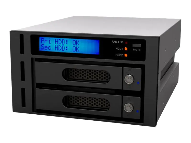 RaidSonic RAIDON iR2622 - Internes RAID-Gehäuse mit Datenanzeige, Netzanzeige, Tastensperre, LCD-Anzeige, hotswapfähiger Wechselrahmen, Überhitzungsalarm, HDD-Ausfallanzeige, 6 x 6 cm Lüfter - 2,5" / 3,5" gemeinsam genutzt (6,4 cm/8,9 cm gemeinsam ge