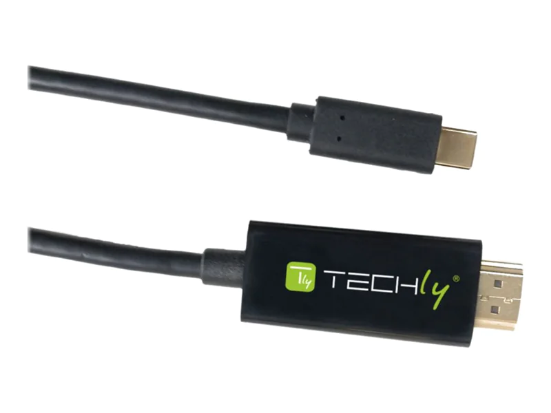 TECHly - Video- / Audio- / Datenkabel - 24 pin USB-C männlich umkehrbar zu HDMI männlich - 2 m - Schwarz - 4K Unterstützung, rund TECHly - Video- / Audio- / Datenkabel - 24 pin USB-C männlich umkehrbar zu HDMI männlich - 2 m - Schwarz - 4K Unterstützung, rund