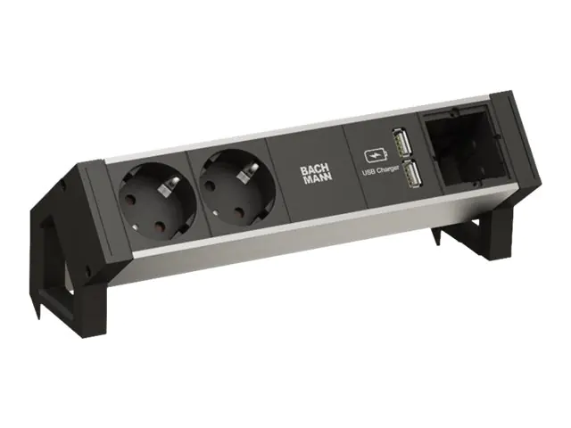 Bachmann DESK 2 ALU BLACK - Steckdosenleiste - Wechselstrom 250 V - Eingabe, Eingang GST18i3 - Ausgangsanschlüsse: 2 (2 x CEE 7/3, 2 x USB) 937.111