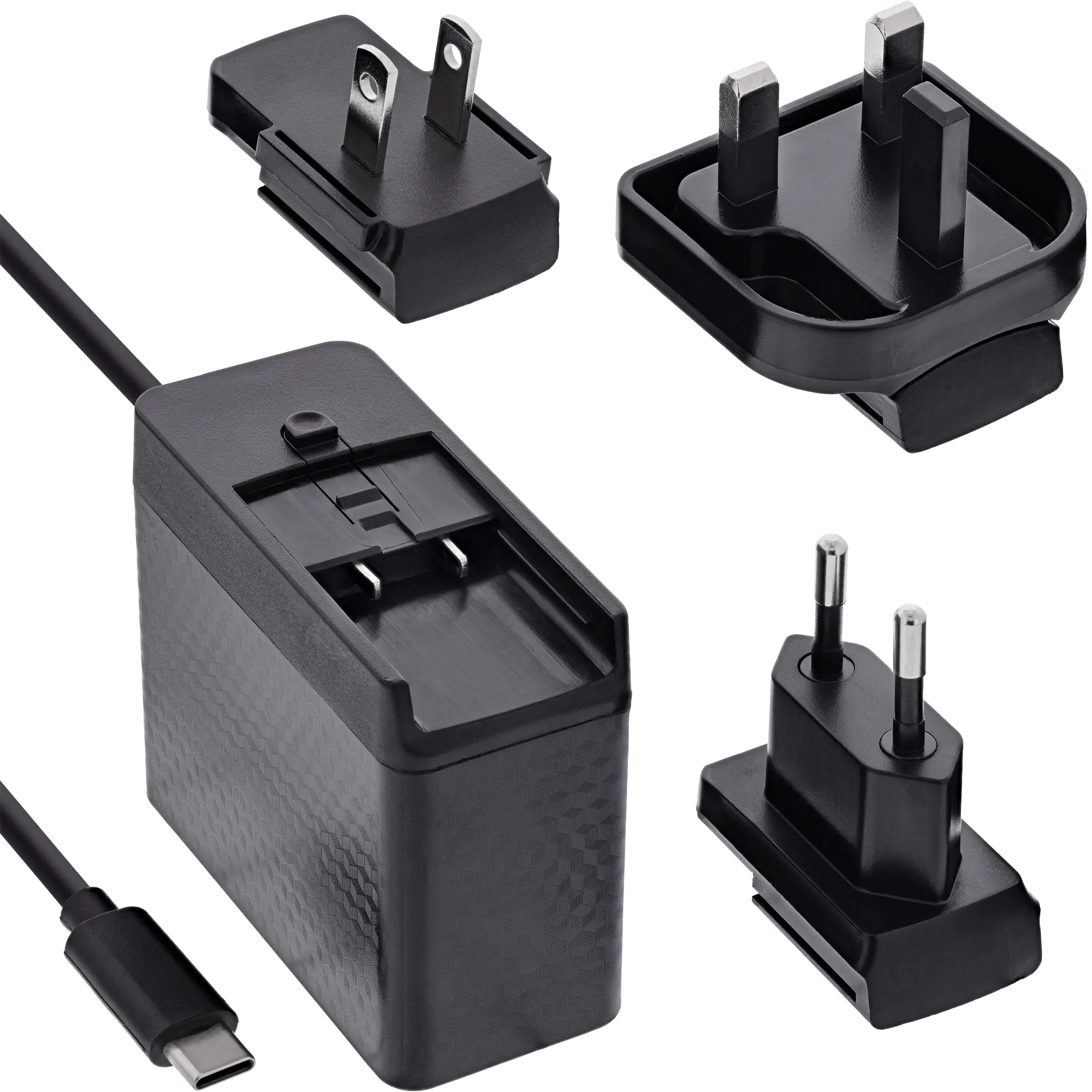 InLine TravelCharge USB-C Netzteil 140W - GaN - festes Kabel - EU/UK/US - schwarz 31516C