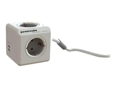 Allocacoc PowerCube extended usb - Stromverteilungseinheit - Wechselstrom 220-240 V - Ausgangsanschlüsse: 4 (CEE 7/4) - 1.5 m Schnur - Deutschland - Trolley Gray