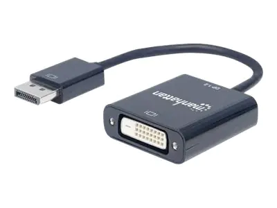Manhattan DisplayPort 1.2a to DVI-D 24+1 Adapter Cable, 1080p@60Hz, 23cm, Male to Female, Active, Compatible with DVD-D, Black, Three Year Warranty, Polybag - Videoadapter - Dual Link - DisplayPort (M) zu DVI-D (W) - DisplayPort 1.2a - 23 cm - aktiv - Sch