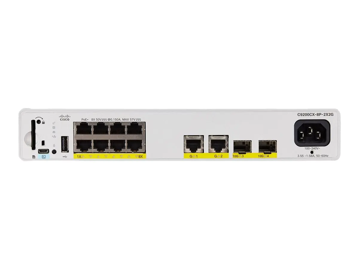 Cisco Catalyst 9200CX - Network Essentials - Switch - kompakt - L3 - managed - 8 x 10/100/1000 (PoE+) C9200CX-8P2X2GE-RF