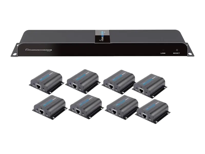 TECHly HDMI 1x8 Extender Splitter over CAT6/6a/7 50m with IR pass-back - Sender + 8 Empfänger - Video-/Audio-/Infrarot-Übertrager - HDMI, infrarot - über CAT 6/6a/7 - 8 Anschlüsse - bis zu 50 m