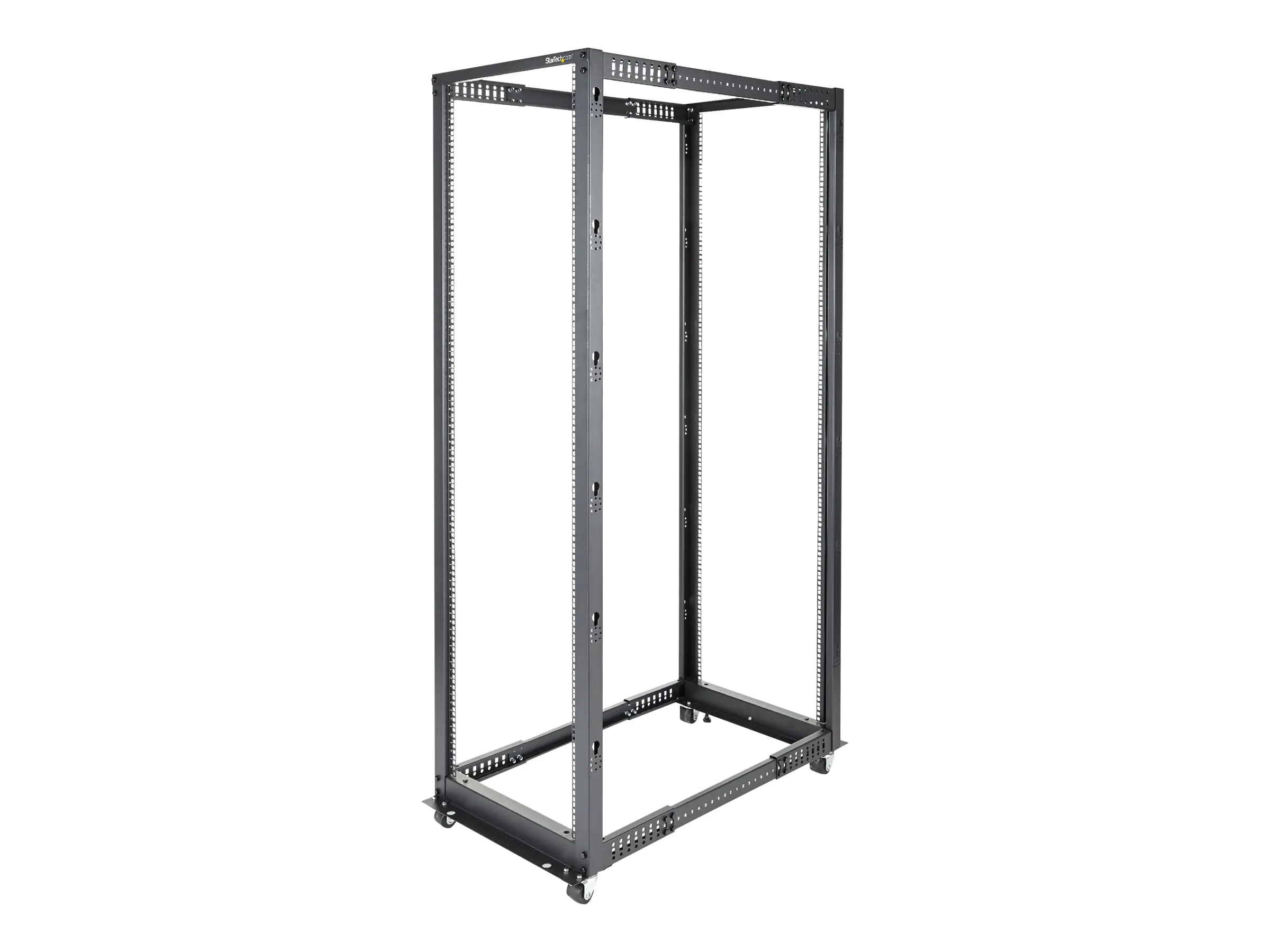 StarTech Open Frame Rack 42HE - 4 Pfosten Serverschrank - 58 cm - 104 cm tiefenverstellbar mit Rollen / Nivellierfüße und Kabelverwaltung (4POSTRACK42) - Schrank - Schwarz - 42HE - für P/N: CABSCREWM5B, CABSCREWSM5, CABSCREWSM5B, CABSCREWSM62, CABSCREWSM6