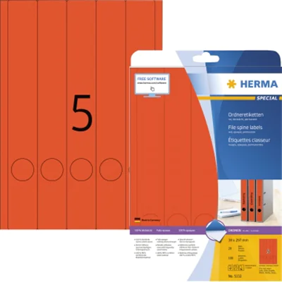 HERMA Ordneretiketten 5132 DIN A4 38x297mm rot 100 St./Pack HERMA Ordneretiketten 5132 DIN A4 38x297mm rot 100 St./Pack