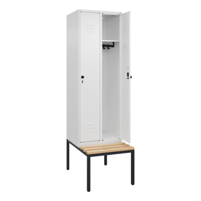 C+P Kleiderspind Classic PLUS 600 x 2.120 x 815 mm (B x H x T) 2 Abteile Stahl/Holz verkehrsweiß