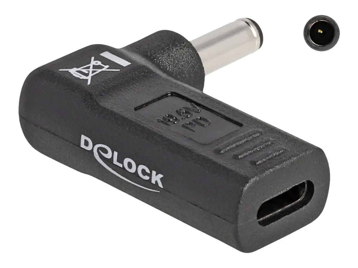 Delock - Netzteil - 24 pin USB-C (W) zu Gleichstromstecker 4,5 x 3,0 mm (M) - 19.5 V - 3 A - gewinkelt - Schwarz