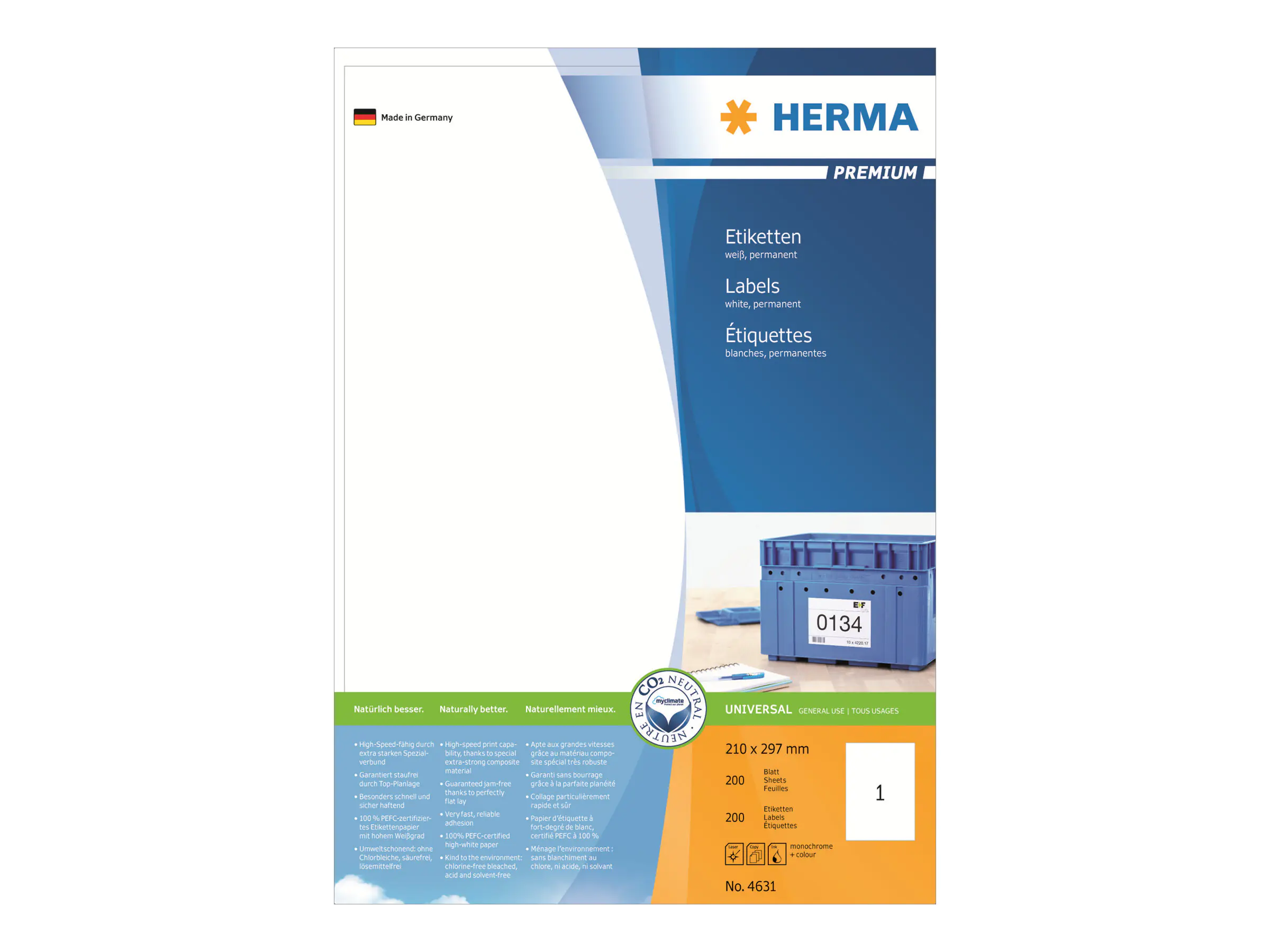 HERMA Etikett PREMIUM 4631 210x297mm weiß 200 St./Pack.