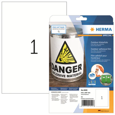 HERMA Folienetikett 9500 210x297mm weiß 10 St./Pack. HERMA Folienetikett 9500 210x297mm weiß 10 St./Pack.