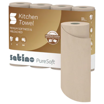 Satino Küchenrolle PureSoft 3-lagig Papier, 100 % recycelte Wellpappe softbeige 4 Rl./Pack. Satino Küchenrolle PureSoft 3-lagig Papier, 100 % recycelte Wellpappe softbeige 4 Rl./Pack.