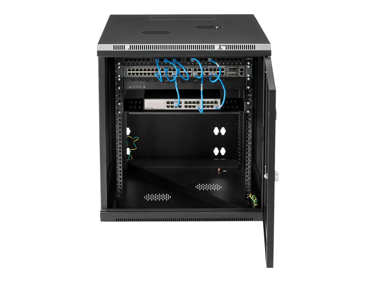 StarTech RK1232WALHM 12HE Wandmontage Server Rack (bis zu 84,8 cm tief, Gehäuse mit Scharnier, Netzwerkschrank, Server Schrank) - Schrank für Rack-Gehäuse - geeignet für Wandmontage - Schwarz - 12U