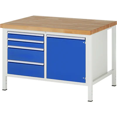 RAU Werkbank 8000 1.250 x 840-1.040 x 900 mm (B x H x T) enzianblau lichtgrau