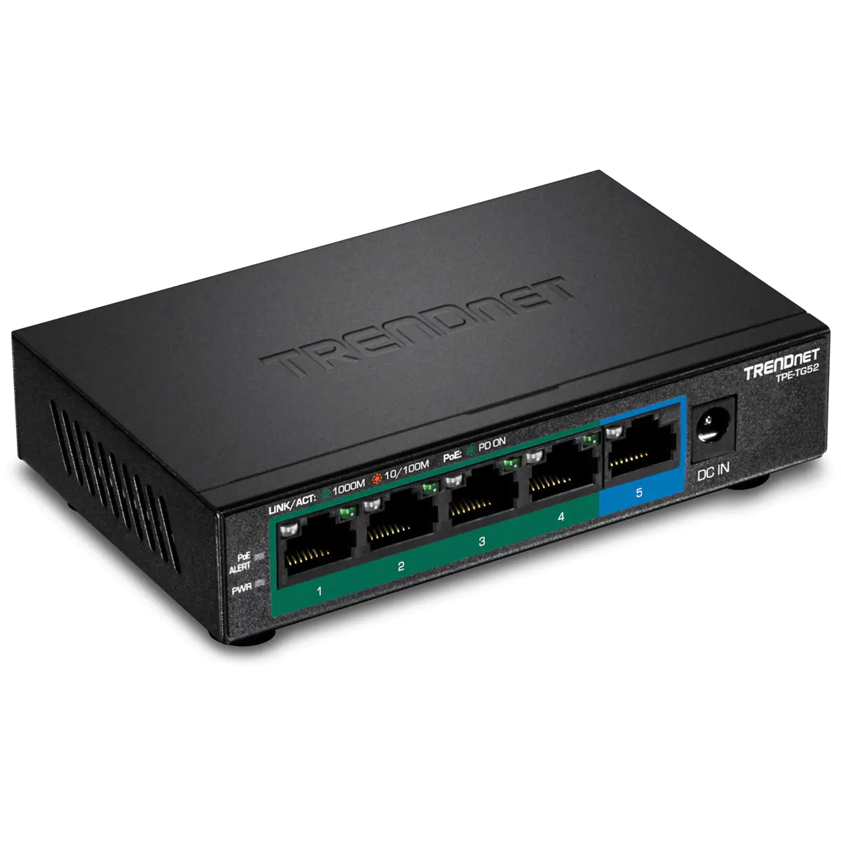 TRENDnet TPE TG52 - Switch - 4 x 10/100/1000 (PoE+) + 1 x 10/100/1000 - Desktop, wandmontierbar - PoE+ (32 W) - TAA-konform