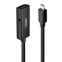 Lindy - USB-Verlängerungskabel - 24 pin USB-C (M) zu Gleichstromstecker 3,5 mm, 24 pin USB-C (W) - USB 3.2 Gen 1 - 5 m - aktiv - Schwarz