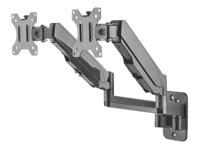 Manhattan TV & Monitor Mount, Wall, Full Motion (Gas Spring), 2 screens, Screen Sizes: 17-32", Black, Dual Screen, VESA 75x75 to 100x100mm, Max 8kg (each), Tilt & Swivel with 3 Pivots, Lifetime Warranty - Klammer - für 2 LCD-Displays - Kunststoff, Al