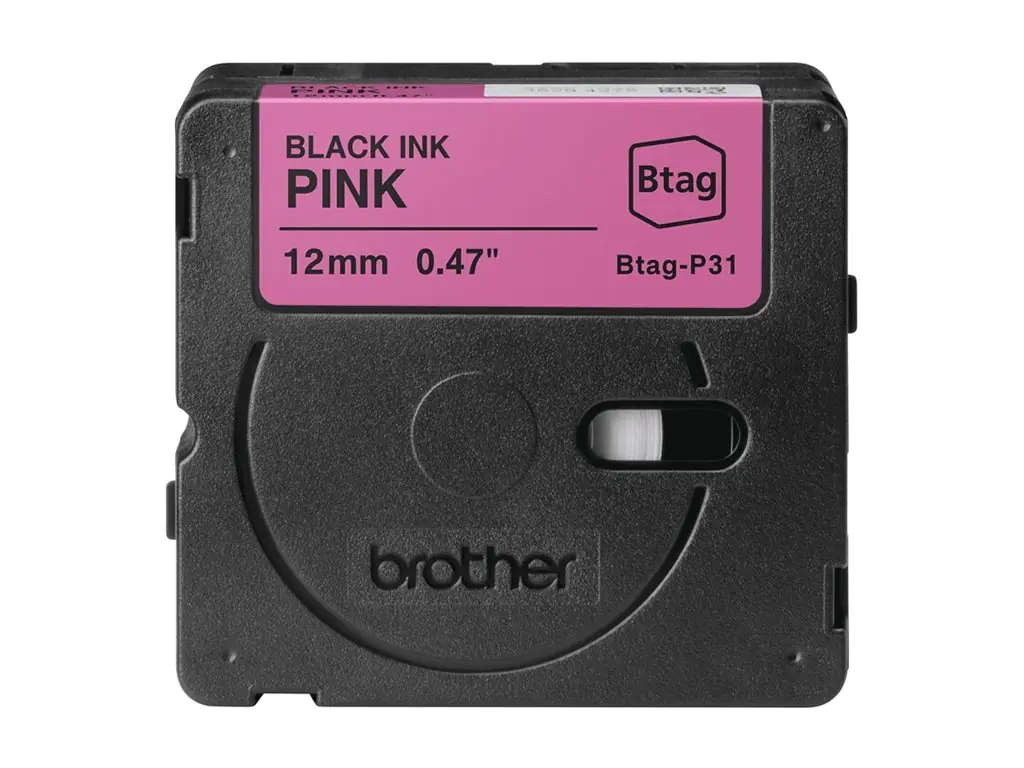 Brother Etikettenband BTAGP31 Schwarz auf Pink Rolle (1,2 cm x 4 m)