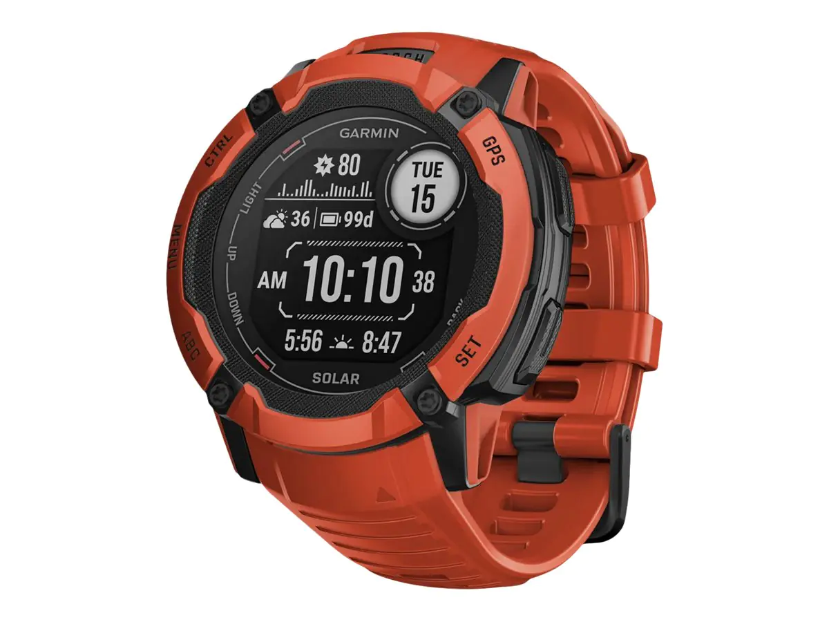 Garmin Instinct 2X Solar - 50 mm - fiber-reinforced polymer - intelligente Uhr mit Band - Handgelenkgröße: 145-228 mm - einfarbig - 64 MB - Bluetooth, ANT+ - 67 g - Flame Red