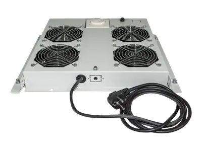 Intellinet 4-Fan Ventilation Unit for 19" Racks, Roof Mount, with Thermostat, Grey - Rack-Lüftereinsatz - mit 4 Lüfter, Thermostat - Wechselstrom 220/240 V - Grau, RAL 7035 - 48.3 cm (19") 712798