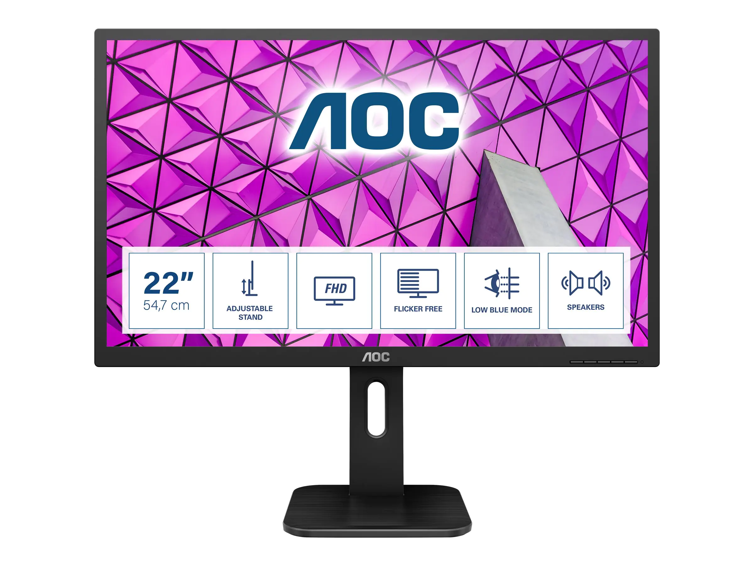 AOC 22P1D - LED-Monitor - 54.6 cm (21.5") - 1920 x 1080 Full HD (1080p) @ 60 Hz - TN - 250 cd/m² - 1000:1 - 2 ms - HDMI, DVI, VGA - Lautsprecher