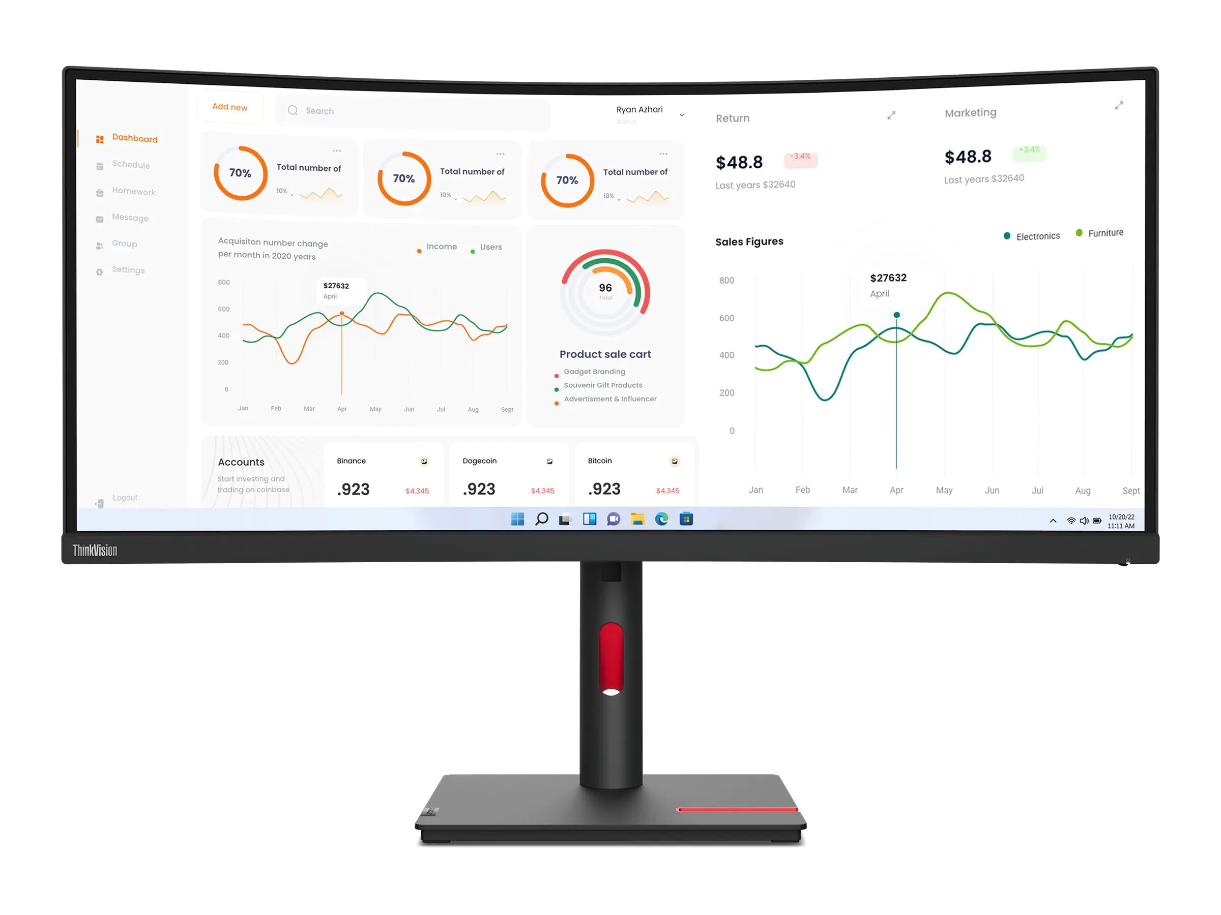 Lenovo ThinkVision T34w-30 - LED-Monitor - gebogen - 86.4 cm (34") - 3440 x 1440 UWQHD - VA - 350 cd/m² - 3000:1 - 4 ms - HDMI, DisplayPort, USB-C - Raven Black - Campus