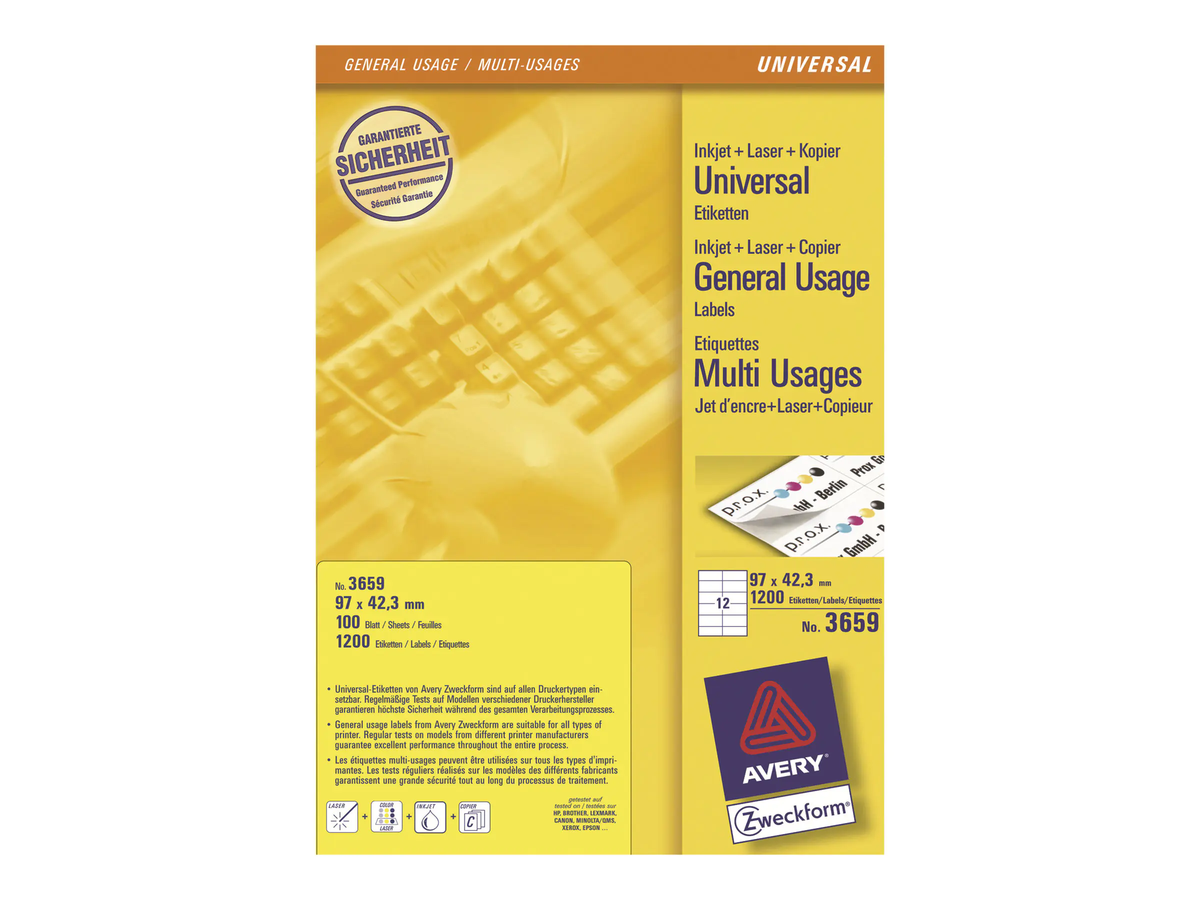 Avery Zweckform Universaletikett 3659 97x42,3mm weiß 1.200 St./Pack.