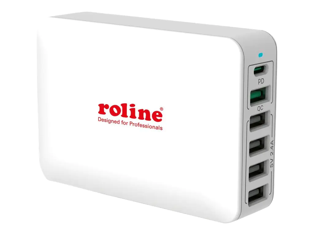 ROTRONIC-SECOMP Roline - Netzteil - 60 Watt - 6 A - QC 3.0, PD 3.0 - 6 Ausgabeanschlussstellen (5 x 4-poliger USB Typ A, USB-C) 19.11.1055