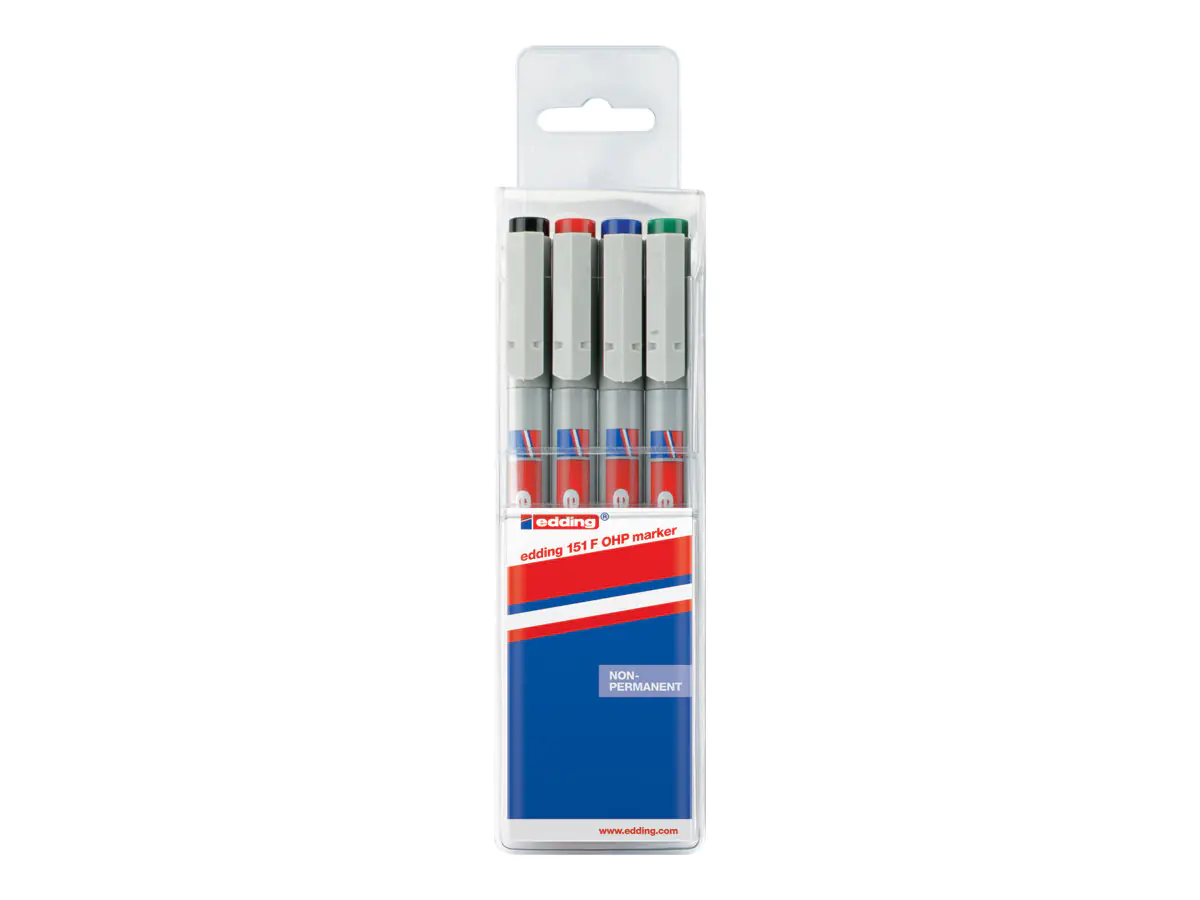 EDDING 151 - Marker - nicht dauerhaft - Schwarz, Rot, Blau, Grün - wasserbasierte Tinte - 0.6 mm (Packung mit 4) 4-151-4
