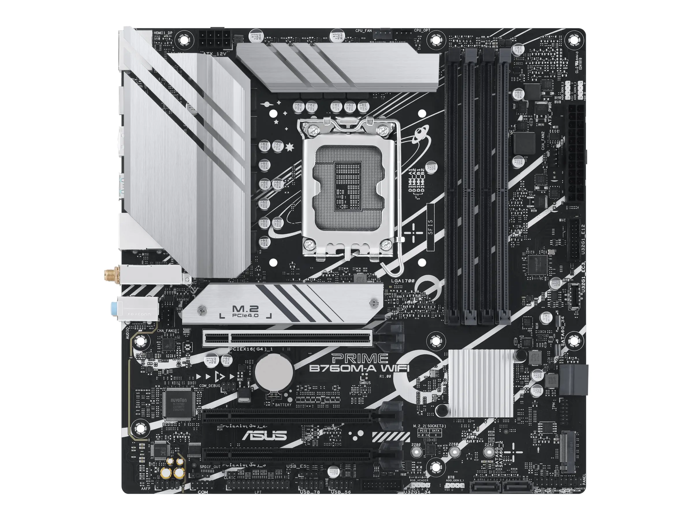 ASUS PRIME B760M-A WIFI - Motherboard - micro ATX - LGA1700-Sockel - B760 Chipsatz - USB 3.2 Gen 1, USB 3.2 Gen 2, USB-C 3.2 Gen 1 - 2.5 Gigabit LAN, Wi-Fi 6, Bluetooth - Onboard-Grafik (CPU erforderlich) - HD Audio (8-Kanal)