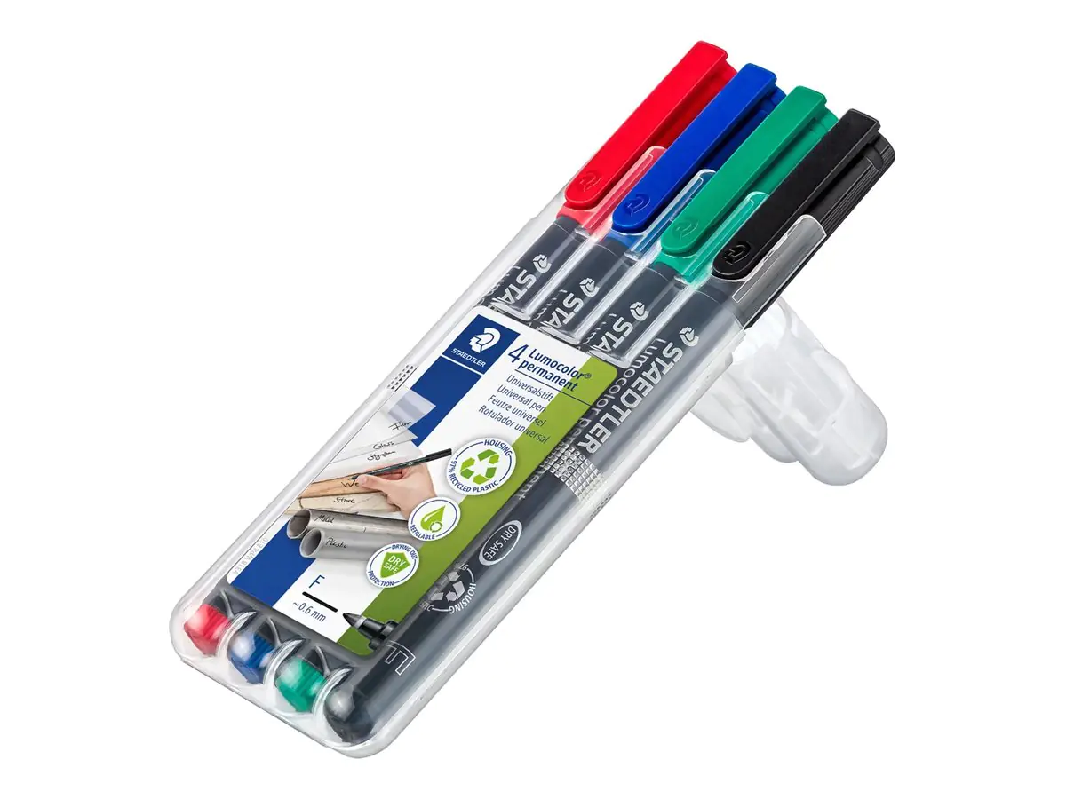 STAEDTLER Lumocolor 318 - Marker - permanent - Schwarz, Rot, Blau, Grün - 0.6 mm - fein (Packung mit 4) 318 WP4
