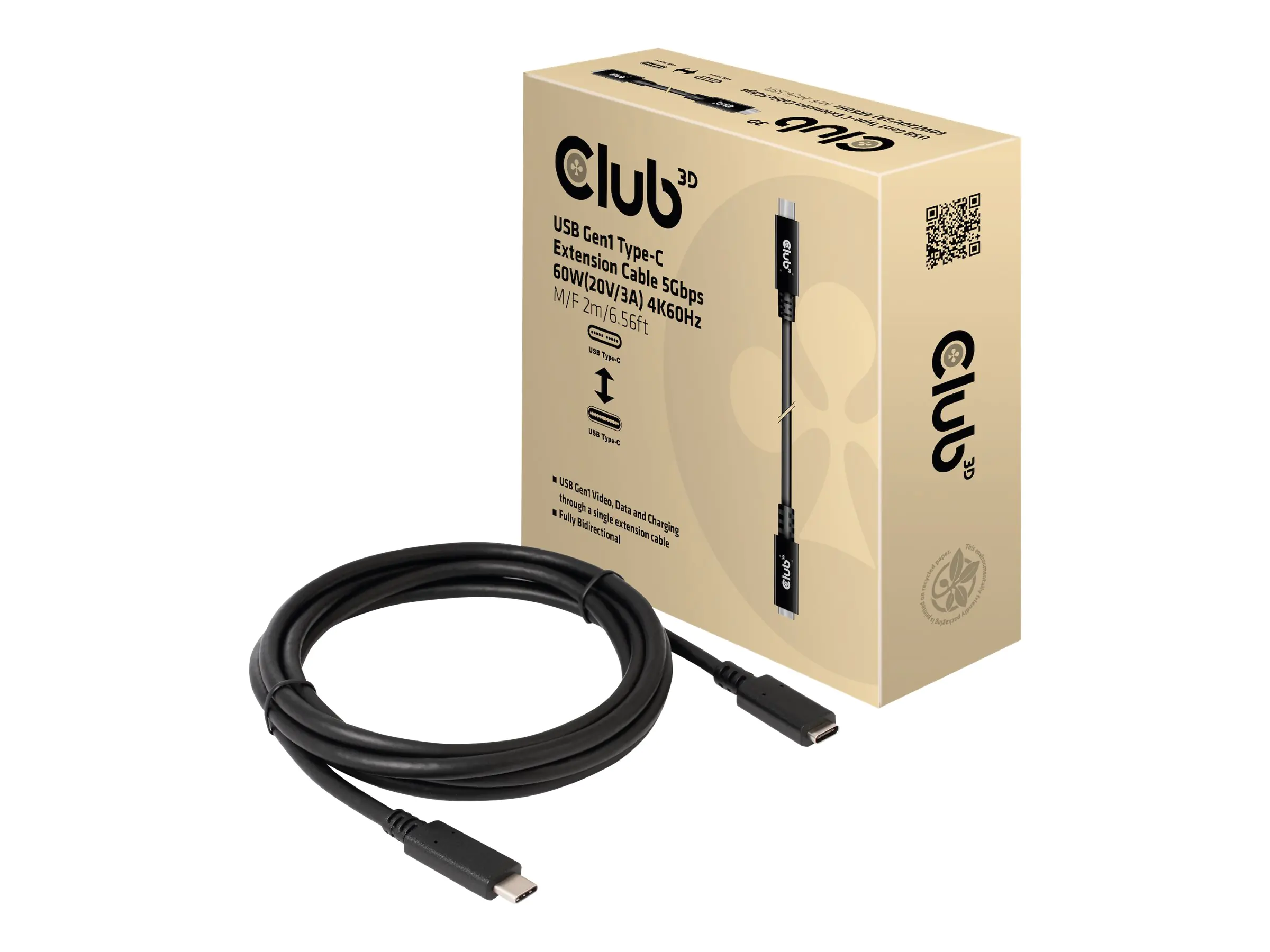 Club 3D CAC-1529 - USB-Verlängerungskabel - 24 pin USB-C (M) zu 24 pin USB-C (W) - 20 V - 3 A - 2 m - Support von 4K 60 Hz, bi-direktional Club 3D CAC-1529 - USB-Verlängerungskabel - 24 pin USB-C (M) zu 24 pin USB-C (W) - 20 V - 3 A - 2 m - Support von 4K 60 Hz, bi-direktional