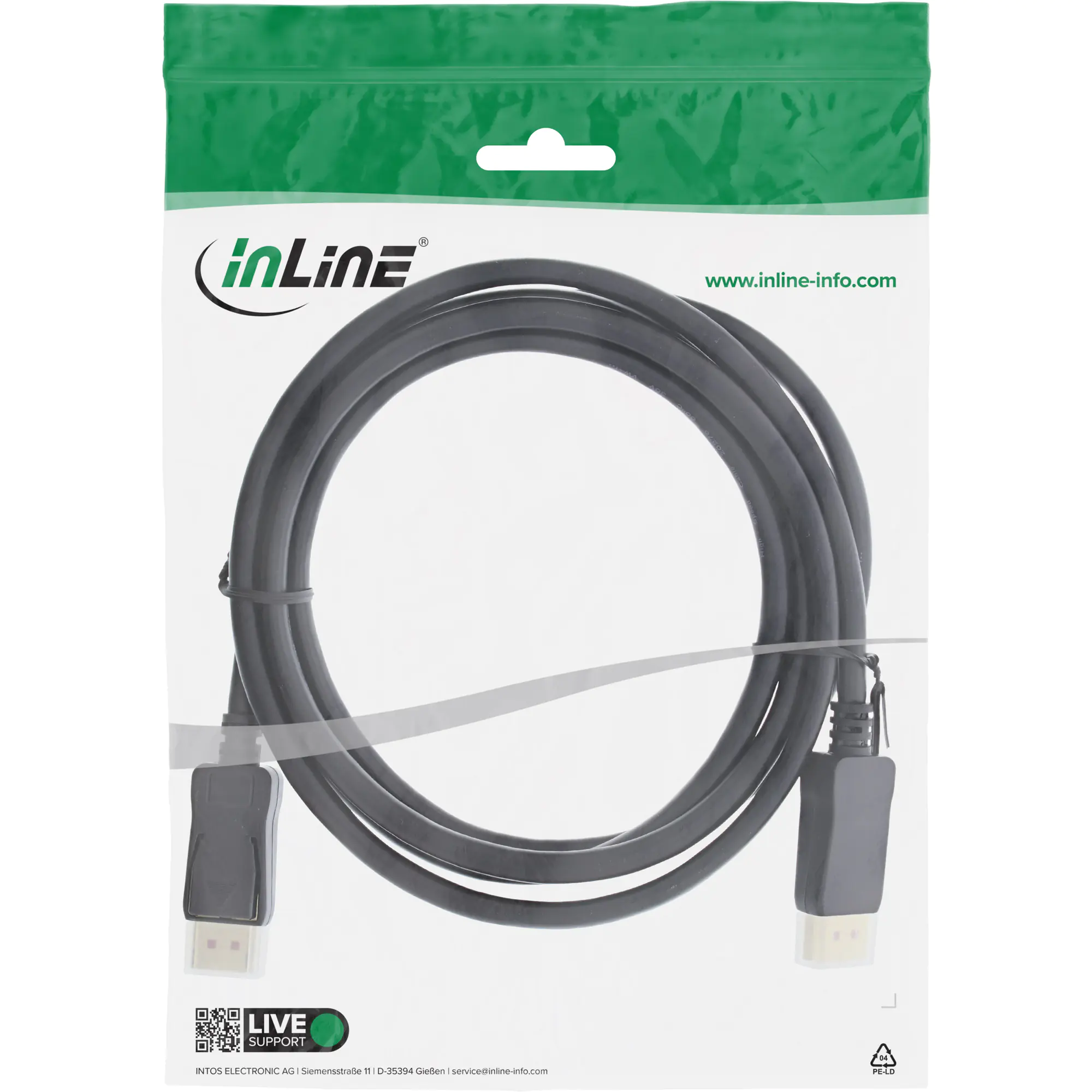 InLine DisplayPort 1.4 Kabel schwarz vergoldete Kontakte 2.5m - Kabel - Audio/Multimedia