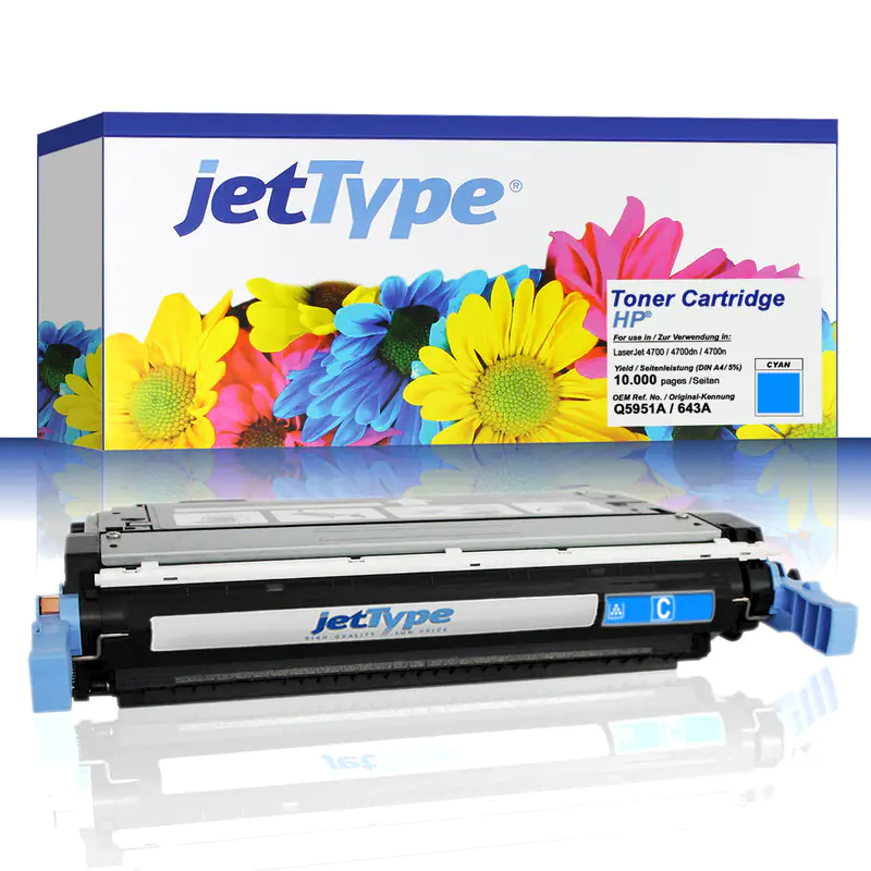 jetType Toner kompatibel zu HP Q5951A 643A cyan 10.000 Seiten 1 Stück jetType Toner kompatibel zu HP Q5951A 643A cyan 10.000 Seiten 1 Stück
