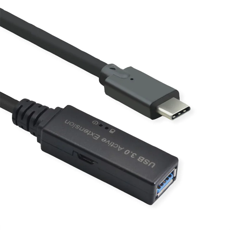 Roline - USB-Verlängerungskabel - 24 pin USB-C (M) zu USB Typ A (W) - USB 3.2 Gen 1 - 15 m - aktiver Repeater - Schwarz