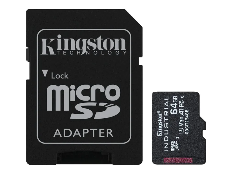 Kingston Industrial - Flash-Speicherkarte (microSDXC-an-SD-Adapter inbegriffen) - 64 GB - A1 / Video Class V30 / UHS-I U3 / Class10 - microSDXC UHS-I Kingston Industrial - Flash-Speicherkarte (microSDXC-an-SD-Adapter inbegriffen) - 64 GB - A1 / Video Class V30 / UHS-I U3 / Class10 - microSDXC UHS-I