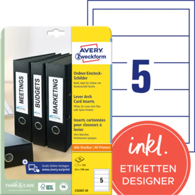 Avery Zweckform Einsteckrücken- schild C32267-25 weiß 125 St./Pack. Avery Zweckform Einsteckrücken- schild C32267-25 weiß 125 St./Pack.