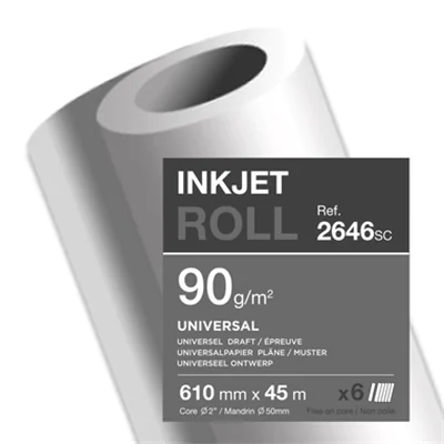 Clairefontaine Inkjetplotterpapier UNIVERSAL 610 mm x 45 m (B x L) 90g/m² hochweiß 6 Rl./Pack.