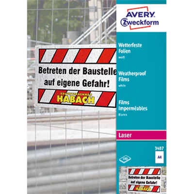 Avery Zweckform Laserfolie 3487 210x297mm wetterfest 100 St./Pack. Avery Zweckform Laserfolie 3487 210x297mm wetterfest 100 St./Pack.