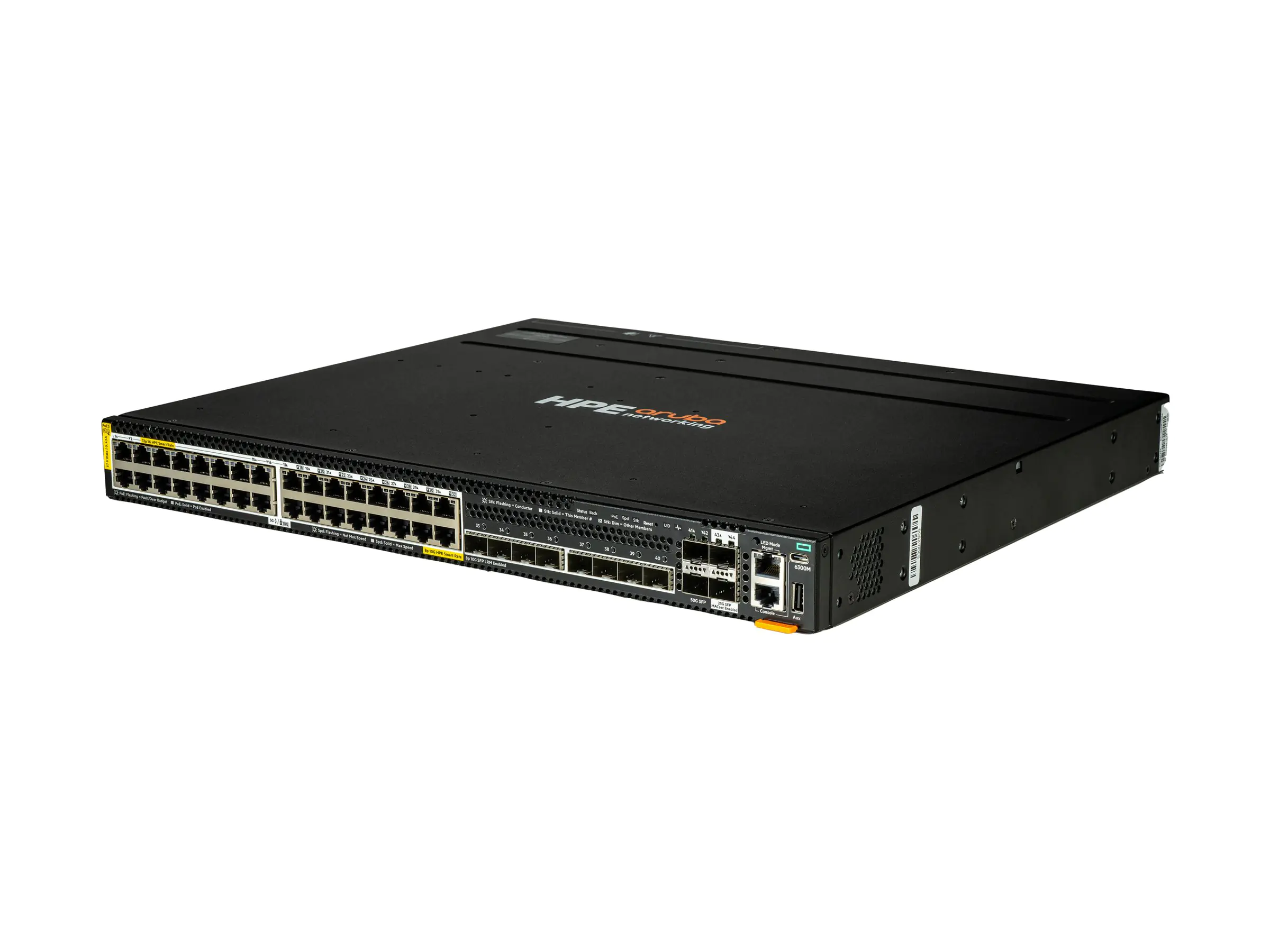 HPE Aruba Networking CX 6300M 32p Smart Rate 5G CL8 8p SFP+ 10G LRM 2p SFP56 50G 2p SFP28 25G MACsec Switch - Switch - L3 - managed - 32 x 1/2.5/5GBase-T (PoE++) S4P42A