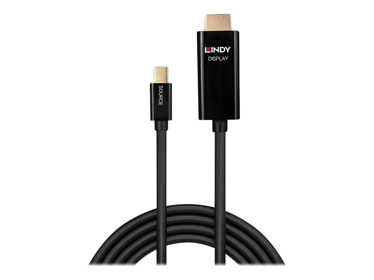 Lindy - Adapterkabel - Mini DisplayPort männlich zu HDMI männlich - 1 m - abgeschirmt - Schwarz - rund, verseilt, 4K Unterstützung, aktiv
