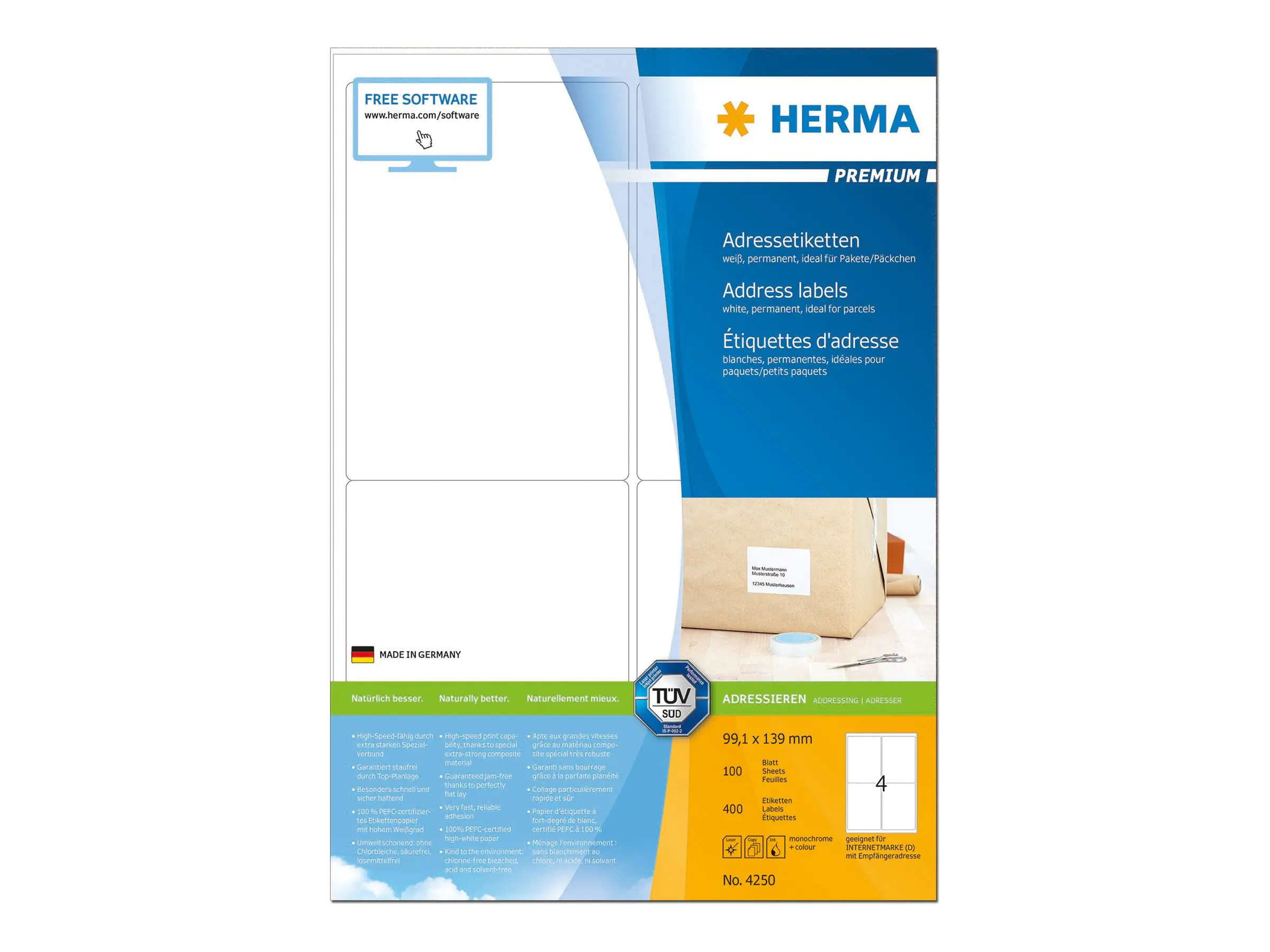 HERMA Etikett PREMIUM 4250 99,1x139,0mm 100Bl 400 St./Pack.