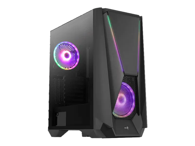 AeroCool Visor - Mid tower - E-ATX - Seitenteil mit Fenster (gehärtetes Glas) - keine Spannungsversorgung (ATX) - Schwarz - USB/Audio