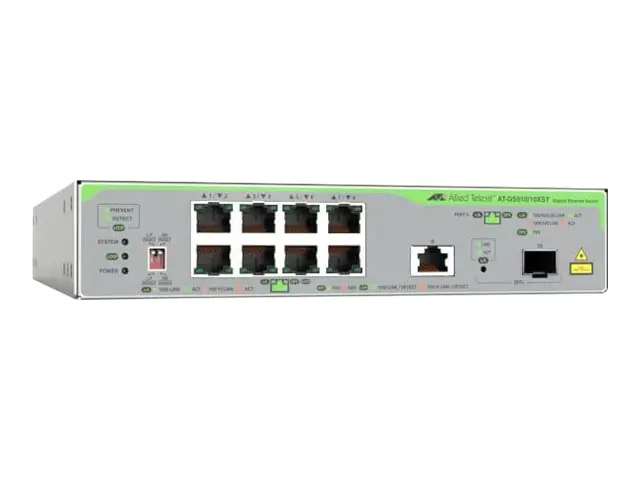 Allied Telesis CentreCOM AT-GS910/10XST - Switch - unmanaged - 8 x 10/100/1000 + 1 x 100/1000/2,5 G/5 G/10 G (Uplink) + 1 x 1 Gigabit/10 Gigabit SFP+ (Uplink) - an Rack montierbar