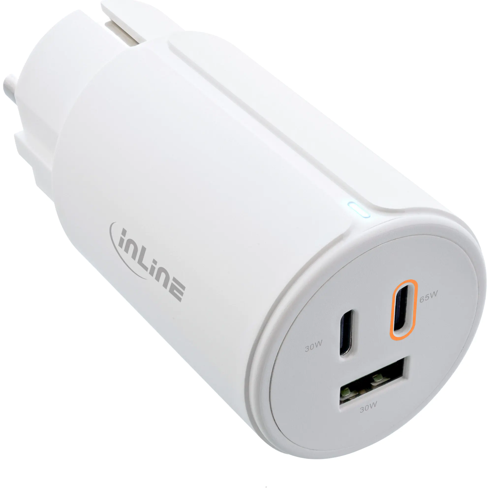 InLine USB PD Netzteil - GaN Ladegerät - 3-Port - Dual USB-C + USB-A - 65W - weiß 31506G