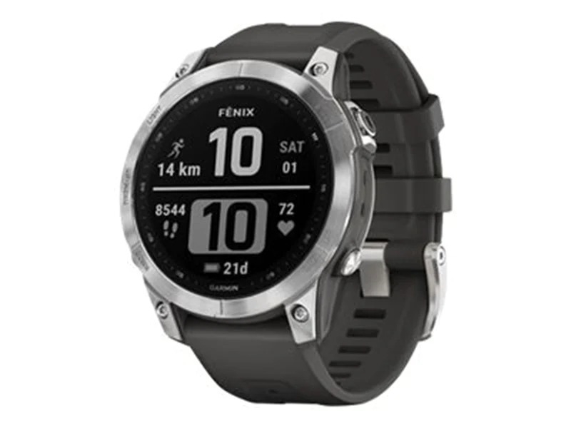 Garmin fenix 7 - 47 mm - silber - Sportuhr mit Band - Silikon - Graphit - Handgelenkgröße: 125-208 mm - Anzeige 3.302 cm (1.3") 010-02540-01